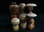 Set van 6 / Japanse vintage houten kokeshi-poppen (Hoogte: