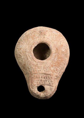Byzantijns Terracotta Olielamp met geometrisch ontwerp