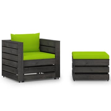 vidaXL 2-delige Loungeset met kussens grijs geïmpregneerd, 2 zitplaatsen, Verzenden, Nieuw, Loungeset
