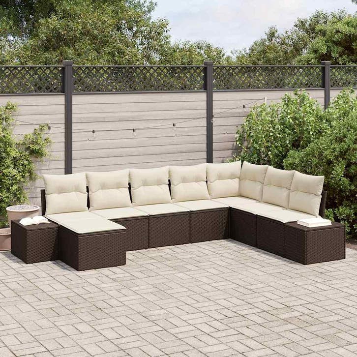 vidaXL Tuin Sofa Set met kussen 8 pcs Bruin en Crème poly, Tuin en Terras, Tuinsets en Loungesets, Nieuw, Rotan, Verzenden