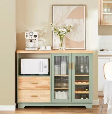 Groen Dressoir met Glazen Deuren – MDF Buffetkast 120 cm, Verzenden, Nieuw