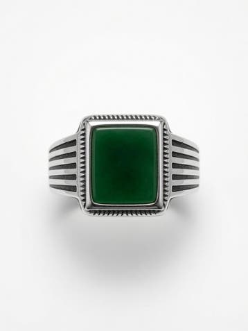 MoMo & More -19mm- Zegelring - Gelegde Groene Jade Steen, Verzenden, Nieuw, Met edelsteen