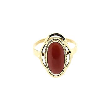 Vintage gouden ring met bloedkoraal, Gebruikt, Overige kleuren, Ophalen of Verzenden, 17 tot 18