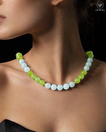 Peridot & Angeliet kralenketting - 925 sterlingzilver