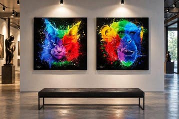 Beeld, wandplaat street art aap / kat - 40 cm - Aluminium