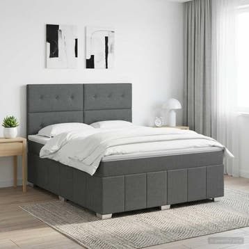 vidaXL Boxspringbed met matras Donkergrijs 140 x 190 cm Stof, Verzenden, Nieuw, Tweepersoons