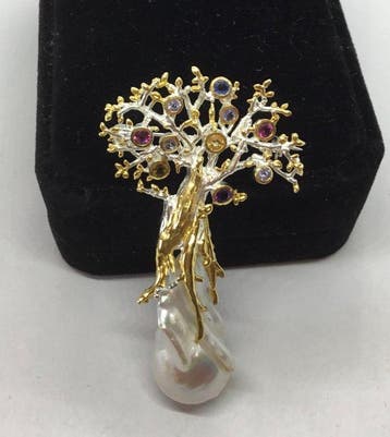 Zonder minimumprijs - Broche Sterlingsilver en verguld met