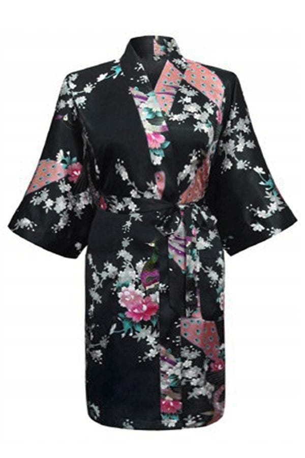 KIMU® Kimono Zwart Kort S-M Yukata Satijn Boven de Knie Kort, Kleding | Dames, Carnavalskleding en Feestkleding, Nieuw, Maat 36 (S)
