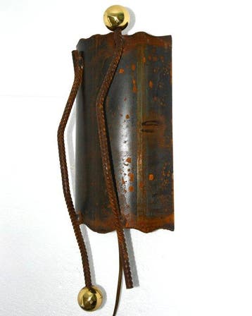 Wandlamp - Staal, IJzer, Messing - Brutalist Stijl - H 42 cm