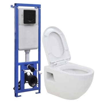 vidaXL Hangend toilet met hoge verbogen stortbak keramiek, Doe-het-zelf en Verbouw, Verzenden, Nieuw