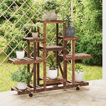 vidaXL Plantenstandaard met wielen 110x25x101 cm massief, Verzenden, Nieuw