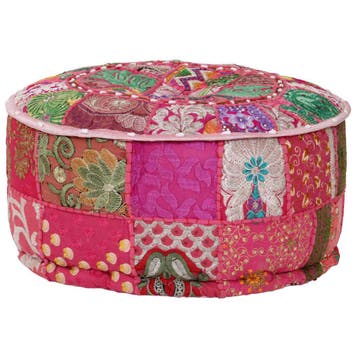 vidaXL Poef patchwork rond handgemaakt 40x20 cm katoen roze, Huis en Inrichting, Banken | Voetenbanken en Poefen, Verzenden, Nieuw