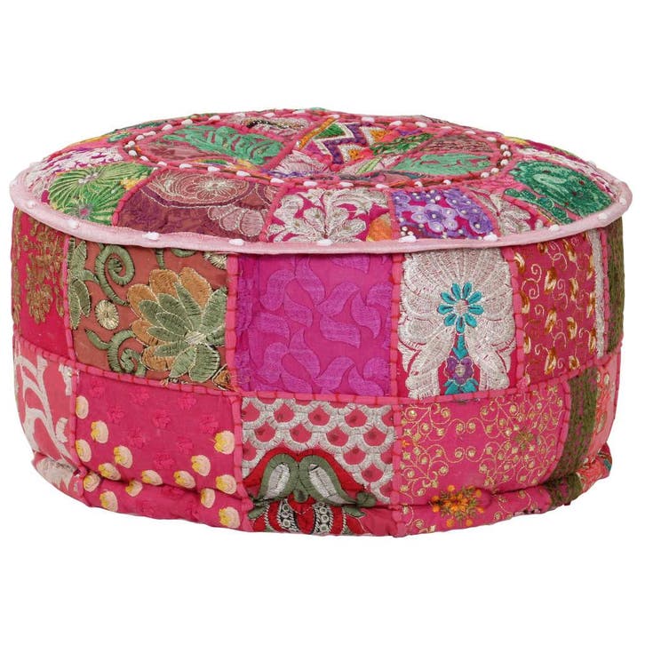 vidaXL Poef patchwork rond handgemaakt 40x20 cm katoen roze, Huis en Inrichting, Banken | Voetenbanken en Poefen, Nieuw, Verzenden