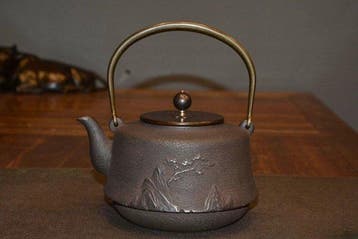 Landscape relief cast iron kettle - Fluitketel - gietijzer