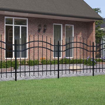 vidaXL Tuinhek Woerden met speerpunt zwart 240x100 cm staal, Verzenden, Nieuw, IJzer