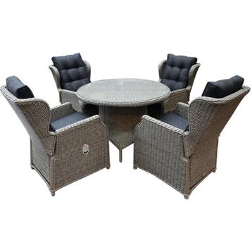 Ibiza Riccione dining tuinset 110 cm rond 5-delig grijs, Tuin en Terras, Tuinsets en Loungesets, Ophalen of Verzenden, Nieuw, Wicker