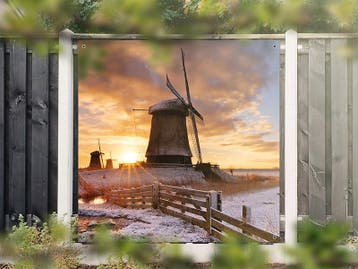 NR 1428: Tuinposter molen winter 180x180cm, Tuin en Terras, Nieuw