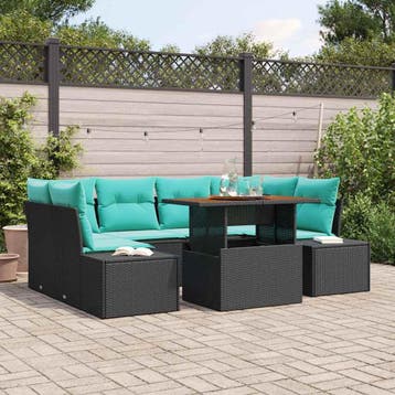 vidaXL Tuin Eetset 7 st 6-Aantal zitplaatsen Zwart en, Tuin en Terras, Tuinsets en Loungesets, Verzenden, Nieuw, Rotan, 7 zitplaatsen