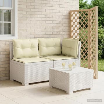vidaXL Tweedelige Tuinbank met Kussens Rattan Look PP Wit, Verzenden, Nieuw