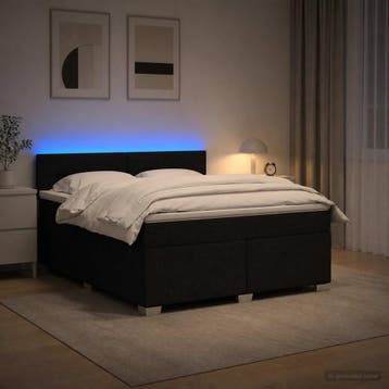 vidaXL Boxspring Bed met Matras en LED Zwart 160 x 200 cm, Verzenden, Nieuw, Tweepersoons, Zwart