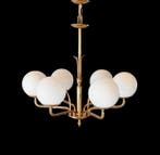 Plafondlamp - goudkleurig metaal, kristal, Antiek en Kunst, Curiosa en Brocante