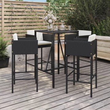 vidaXL 5-delige Tuinbarset met kussens poly rattan zwart, Verzenden, Nieuw, 4 zitplaatsen