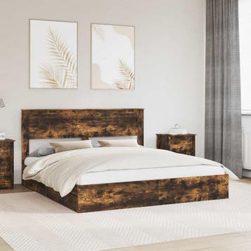 vidaXL Opslag bed met lade Gerookt eiken 180 x 200 cm, Verzenden, Nieuw, Bruin, Hout