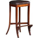 Antieke kruk ca 1810 op 4 sabelpoten met voetenplank het lee, Ophalen of Verzenden