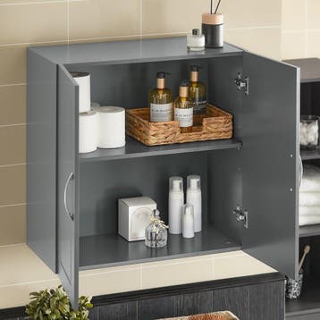 2dekans | SoBuy Wandkast met 2 Deuren - 60x30x60 cm - Grijs, Huis en Inrichting, Kasten | Wandmeubels, Ophalen of Verzenden, Zo goed als nieuw