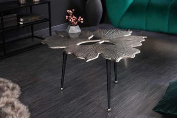 Decoratieve salontafel GINKGO LEAFS 75cm zilver handgemaakt, Ophalen of Verzenden, Nieuw