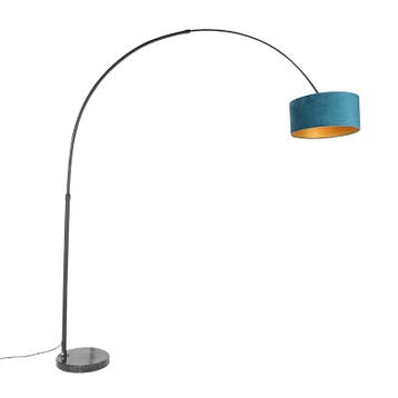 Booglamp zwart velours kap blauw met goud 50 cm - XXL, Huis en Inrichting, Lampen | Vloerlampen, Verzenden, Nieuw, Modern