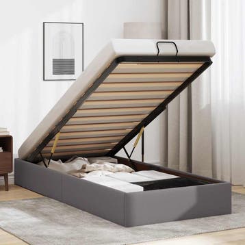 vidaXL Bedframe zonder matras 90x200 cm kunstleer grijs, Overige materialen, 90 cm, Eenpersoons, Verzenden