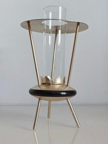 Kaarsenhouder - Messing, Hout - Gouden bezoeker uit het