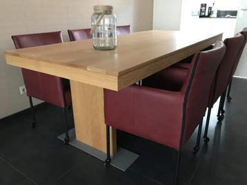 Set van 6 rode leren kuip eetkamerstoelen met wieltjes -, Ophalen of Verzenden, Nieuw, Leer