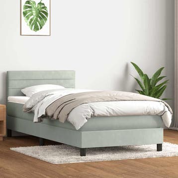 vidaXL Boxspring met matras fluweel lichtgrijs 80x220 cm, Eenpersoons, Verzenden, Nieuw, Stof