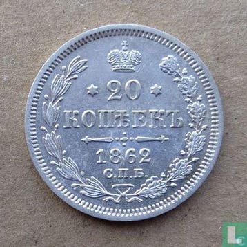 Rusland 20 kopeken 1862, Verzenden, Overige landen, Losse munt, Goud