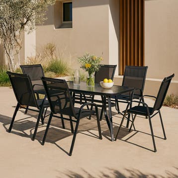 casa.pro Tuinset Aradeo 7-delig tuintafel met tuinstoelen zw, Tuin en Terras, Verzenden, Nieuw
