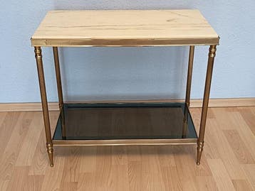 Bijzettafel - Messing, marmer, glas - Bijzettafel met een