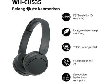 Sony -  Wh-ch535 - Draadloze On-ear Koptelefoon  - Zwart, Audio, Tv en Foto, Verzenden, Nieuw, Sony, Bluetooth