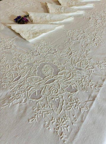 Tafelkleed (13) - 260 cm - 165 cm - PURO LINO VINTAGE, Antiek en Kunst