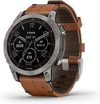 Garmin Fenix 7 47 mm titanium met chestnut leren band [wifi,, Verzenden, Zo goed als nieuw