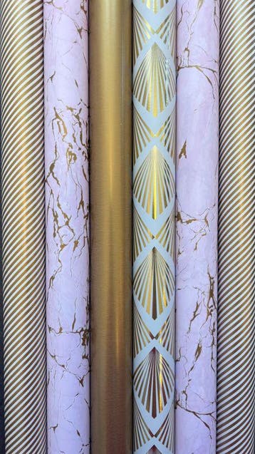 Inpakpapier Goud Roze Marmer Luxe 6 rollen 200x70cm -, Ophalen of Verzenden, Nieuw, Overige typen