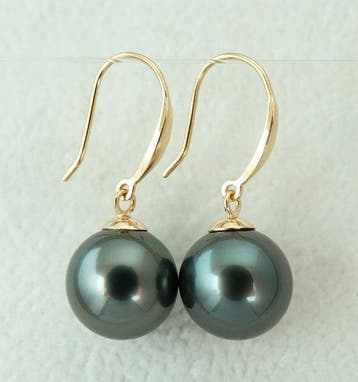 Oorbellen - 18 karaat Geel goud Parel - Indigo Green, Rond, Nieuw