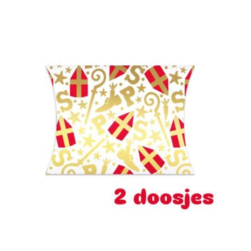 2x Gondeldoosje goudfolie mijter staf - sint (Gondeldoosjes), Ophalen of Verzenden, Nieuw, Cadeauzakje