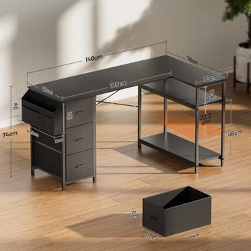 Bureau - Computertafel - Computerbureau - 140x78 cm - Zwart, Huis en Inrichting, Bureaus, Verzenden, Zo goed als nieuw