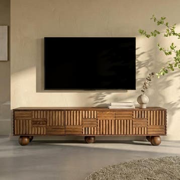 *WOONWINKEL* Houten Tv-meubel Uniek Houtsnijwerk, Verzenden, Nieuw