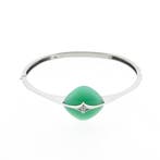 Witgouden armband met jade en diamant 0,035 ct., Gebruikt, Overige kleuren, Ophalen of Verzenden, Met edelsteen