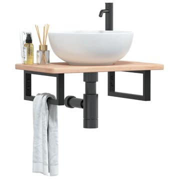 vidaXL Badkamer wandschap staal en massief eikenhout, Verzenden, Nieuw