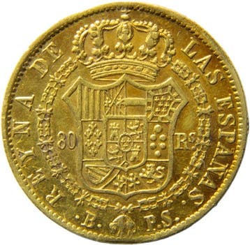 Spanje. Isabel II. 80 Reales Acuñado en Barcelona en el año