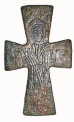 Byzantijns Brons, -Indrukwekkend kruis met de afbeelding van